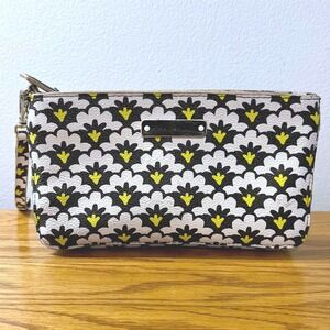 Vera Bradley Wristlet Black White Yellow Geometric Floral Faux Leather Pouch